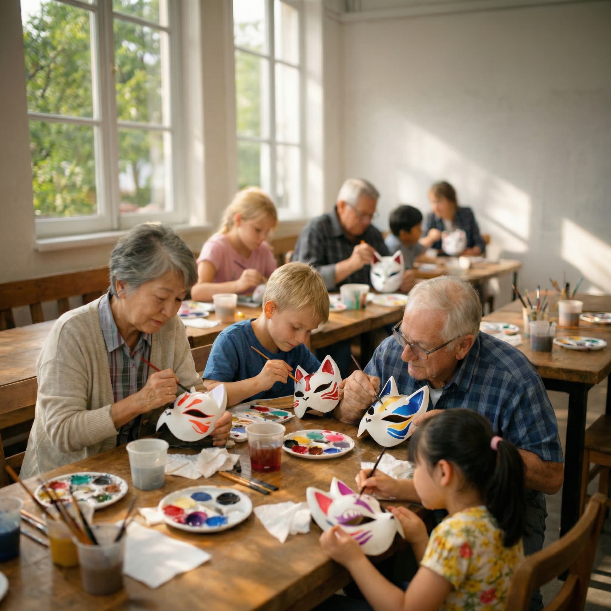 Kitsune-Masken bemalen für Kinder